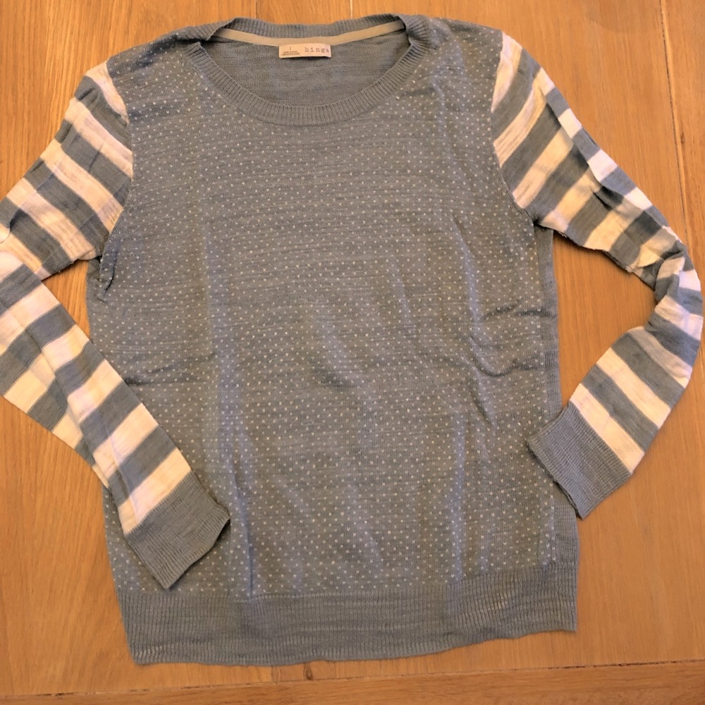 Hinge Brand Blue Polka dot and Stripe Sweater